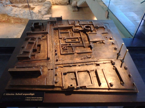 A model of the Roman Foundation that underlies this plaza.